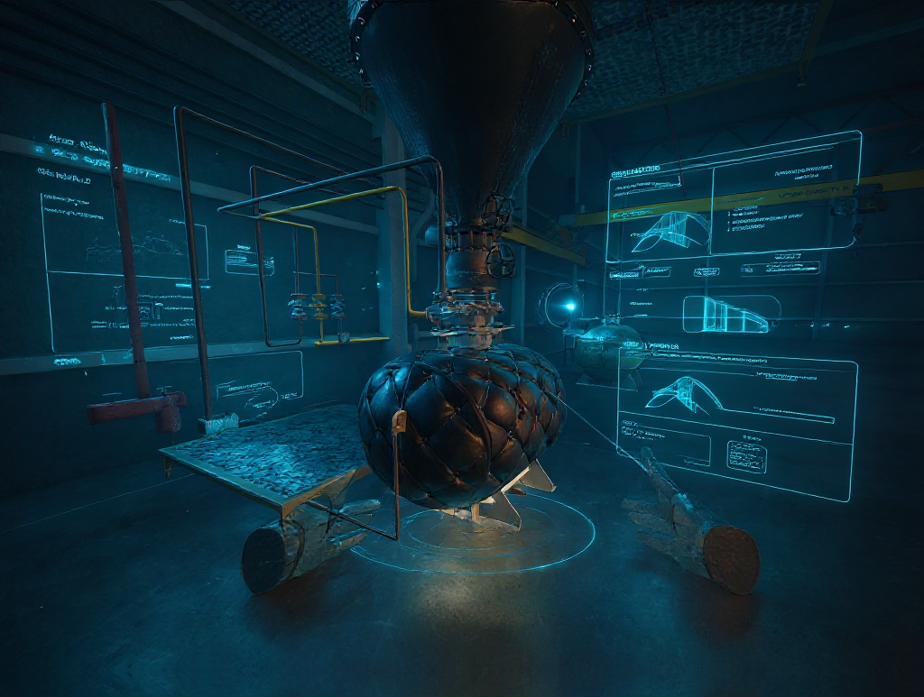 VR Digital Test Laboratory mit Hologramm-Overlays (KI-generiertes Bild)